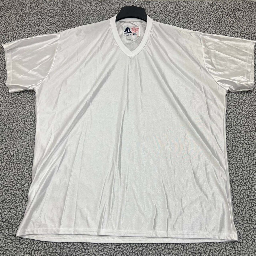 Vintage‎ Football Jersey Shirt Men 2XL White Plain Blank Short Sleeve V-Neck New